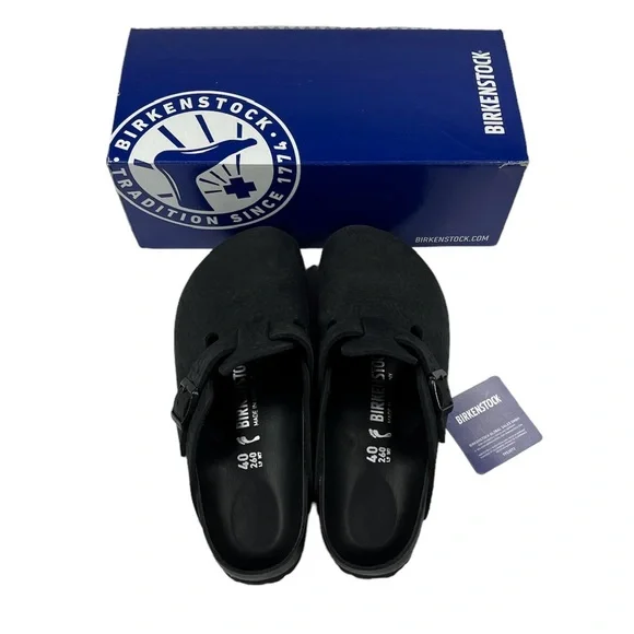 **SOLD**     Birkenstock Boston Exquisite Leather Black Blackout Men 7 Euro 40 - Picture 5 of 16